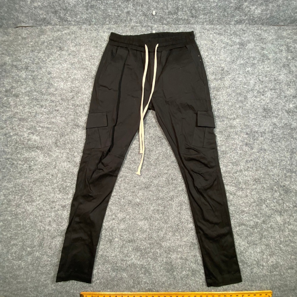 MNML Mens Black Cargo Pants Slim Fit Long Drawstring Size M